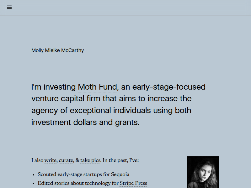 Screenshot of http://www.mollymielke.com/