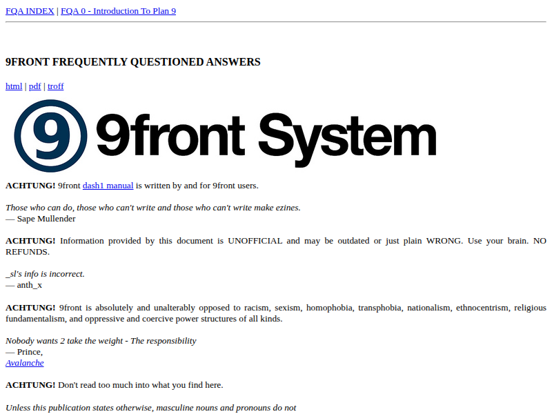 Screenshot of http://fqa.9front.org/