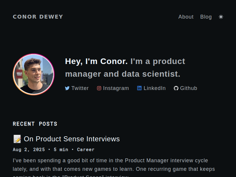 Screenshot of http://www.conordewey.com/