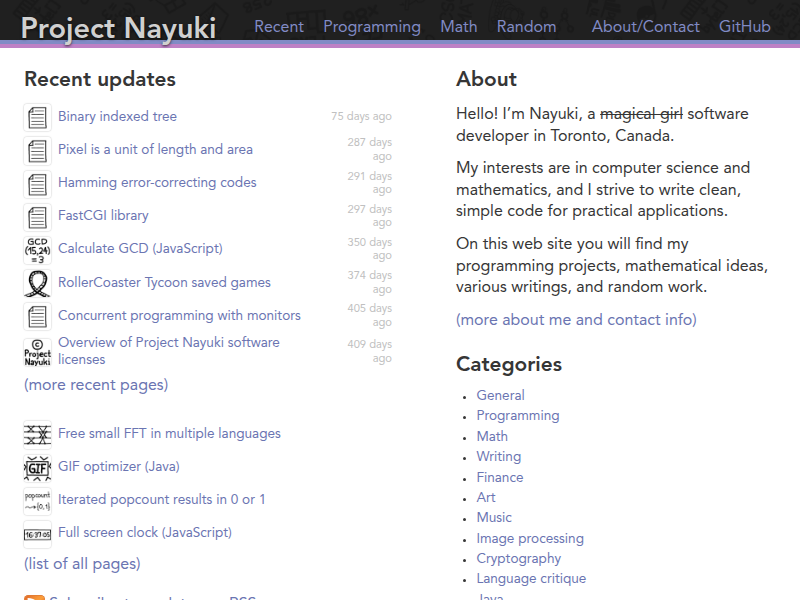 Screenshot of http://www.nayuki.io/