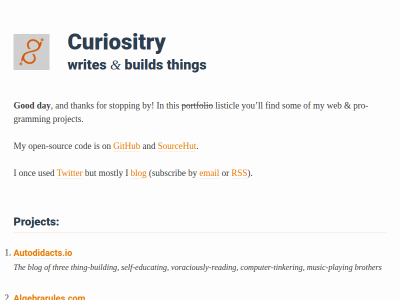 Screenshot of http://www.curiositry.com/