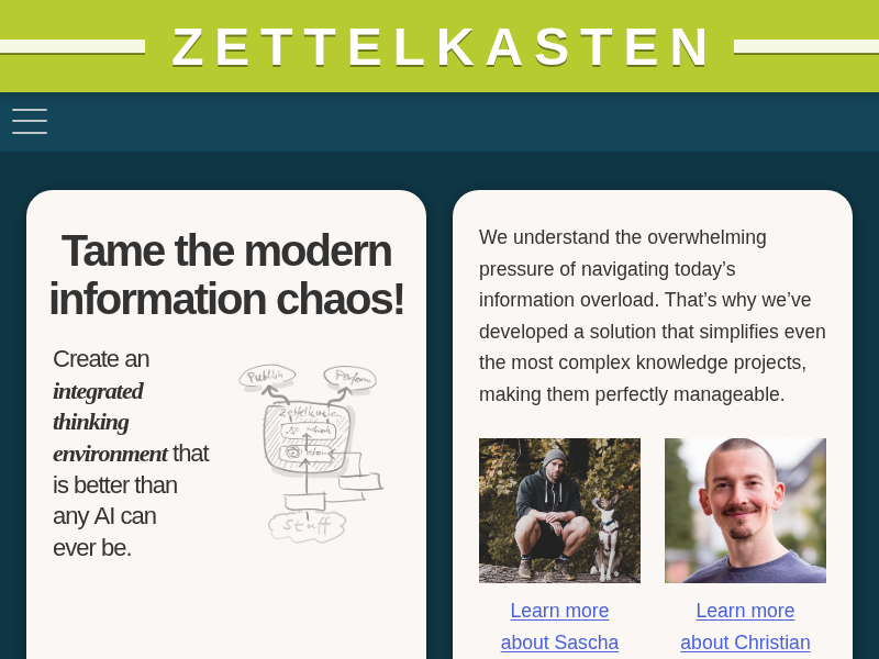 Screenshot of http://zettelkasten.de/