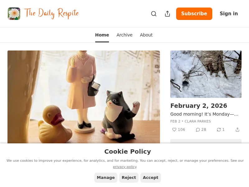 Screenshot of http://dailyrespite.substack.com/