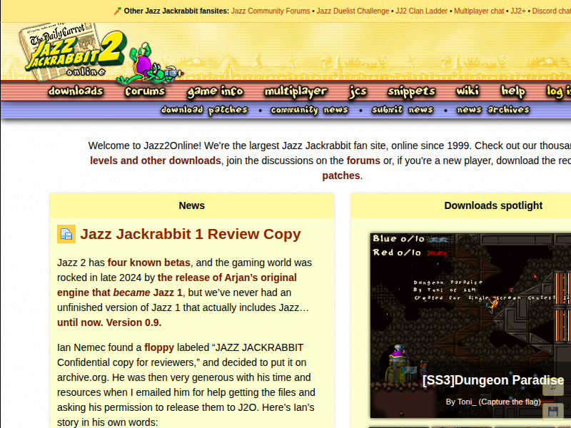 Screenshot of http://www.jazz2online.com/