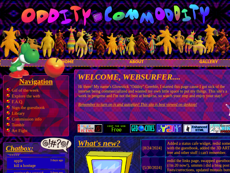 Screenshot of http://odditycommoddity.neocities.org/